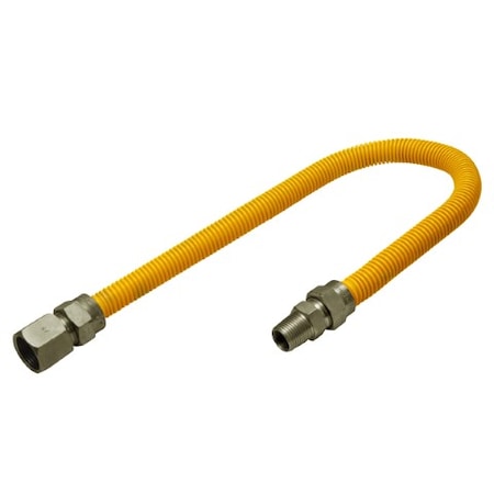 Flextron Gas Line Hose 5/8'' O.D.x12'' Len 3/4" FIPx1/2" MIP Fittings Yellow Coated Stainless Steel Flexible FTGC-YC12-12Q